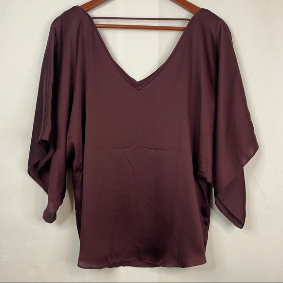 WHITE HOUSE BLACK MARKET Satin Cross Back Top Maroon V Neck Blouse Size S - Picture 4 of 6